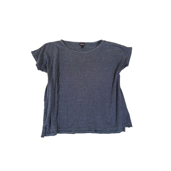 Patagonia Tops - Patagonia Trail Harbor Tee Small Long Plains Berlin Blue Striped Boxy Hemp